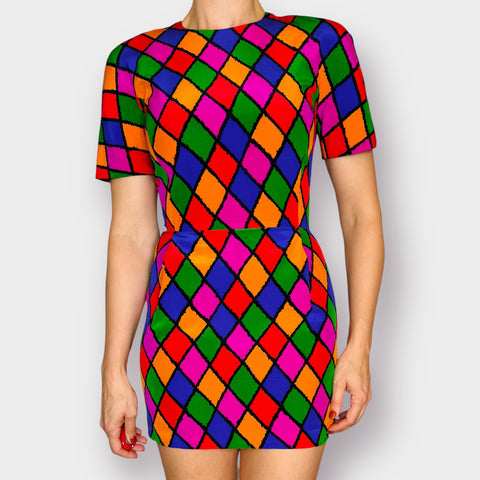 80s Scaasi Diamond Print Mini Dress