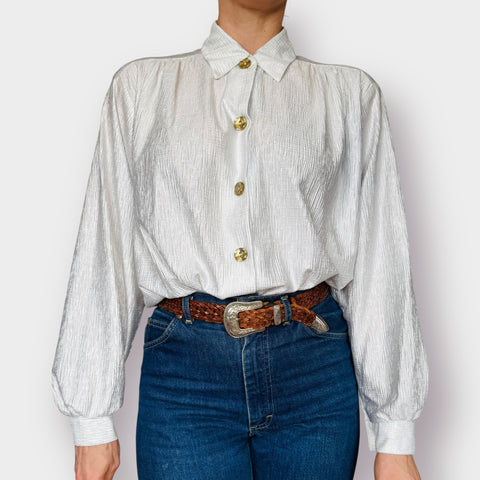90s Joanna White Crepe Blouse Size XL