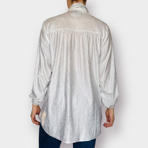 90s Joanna White Crepe Blouse Size XL