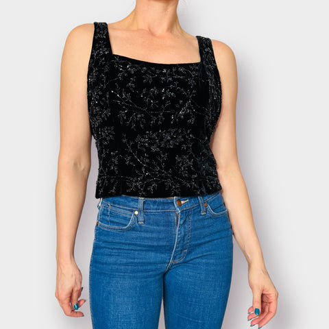 90s Kay Unger Black Beaded Corset Style Top Size M/L