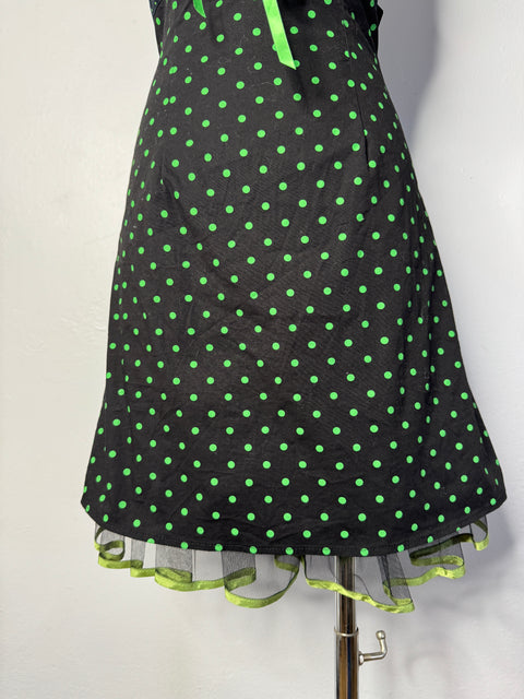 90s Pulse Black Lime Polka Dot Dress Size S