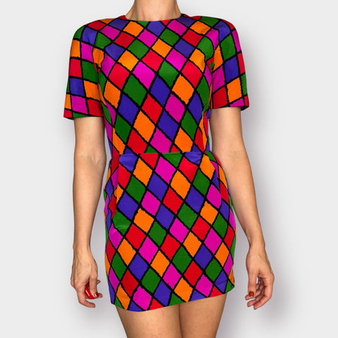 80s Scaasi Diamond Print Mini Dress