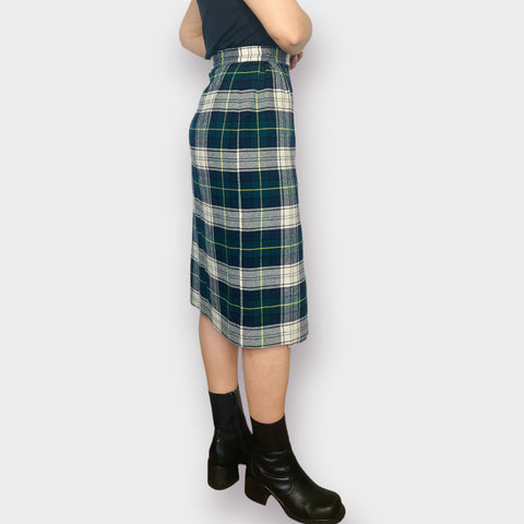 70s Green and Navy Plaid Vintage Skirt