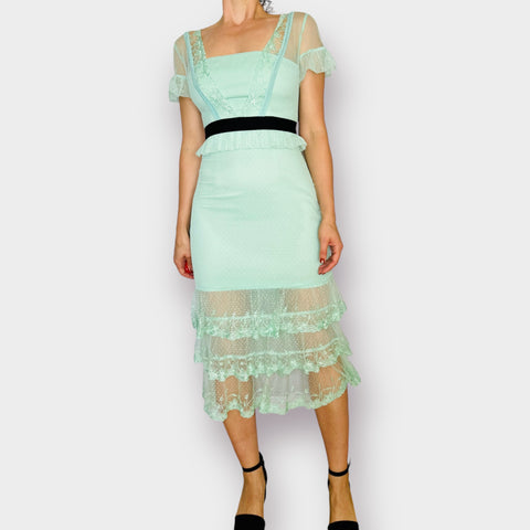 Three Floor Sea Foam Aqua Lace Cocktail Dress