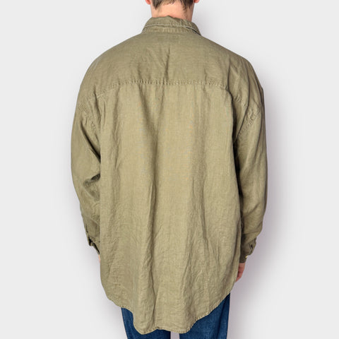90s Structure Tan Linen Button Up Size XL