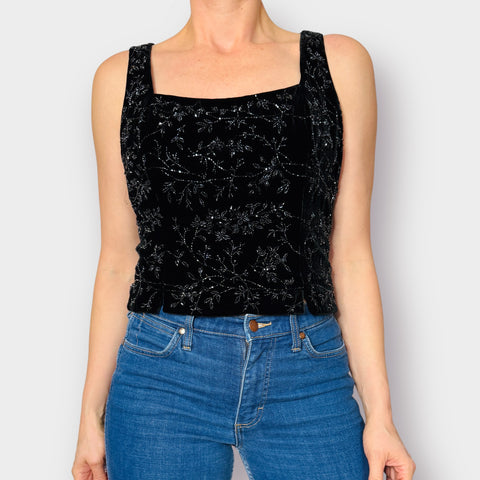 90s Kay Unger Black Beaded Corset Style Top Size M/L