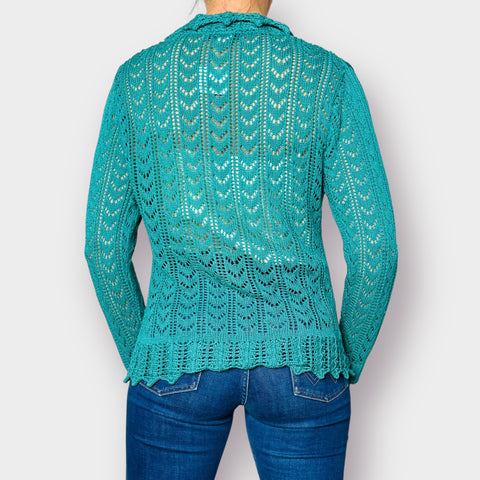Y2K Jenny Teal Crochet Cardigan Size L