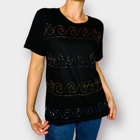 90s Oleg Cassini Black Beaded Tee