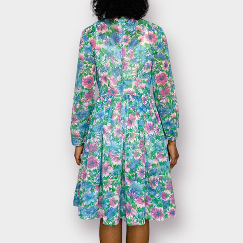 60s Pink and Blue Floral Dress