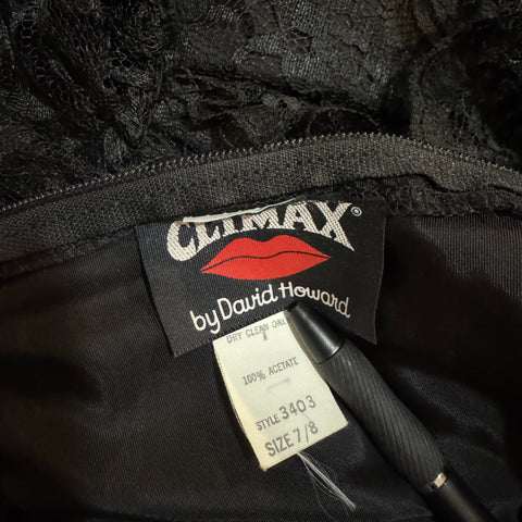 80s Climax Black Lace One Shoulder Party Dress Size XS