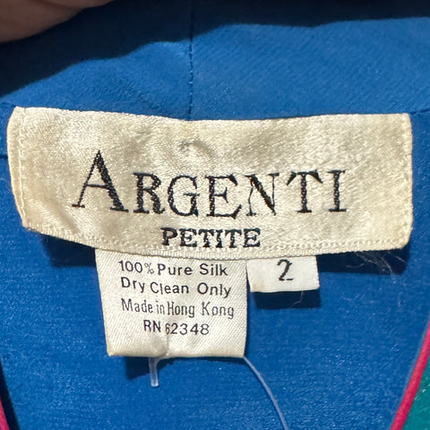 80s Argenti Blue silk dress w/ teal navy pink Size XS