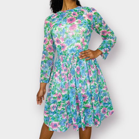 60s Pink and Blue Floral Dress
