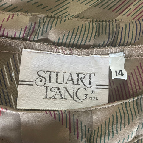 90s Stuart Lang Tan and Neutrals Plaid patterned Blouse
