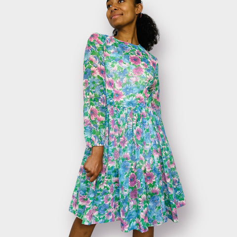 60s Pink and Blue Floral Dress