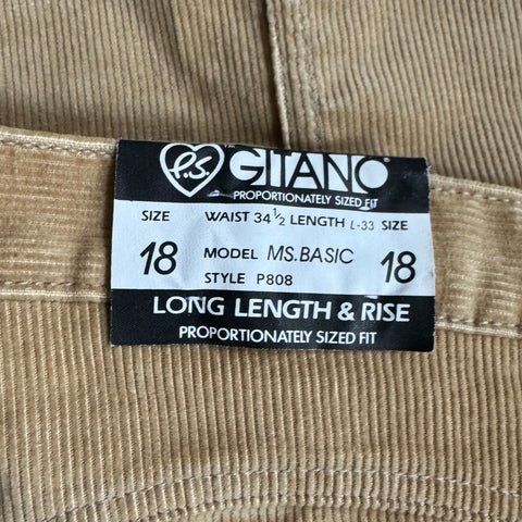 80s Gitano Deadstock Tan Corduroys Size 34”