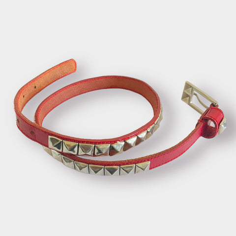 80s Milor Red Leather Belt with Silver Hardware
