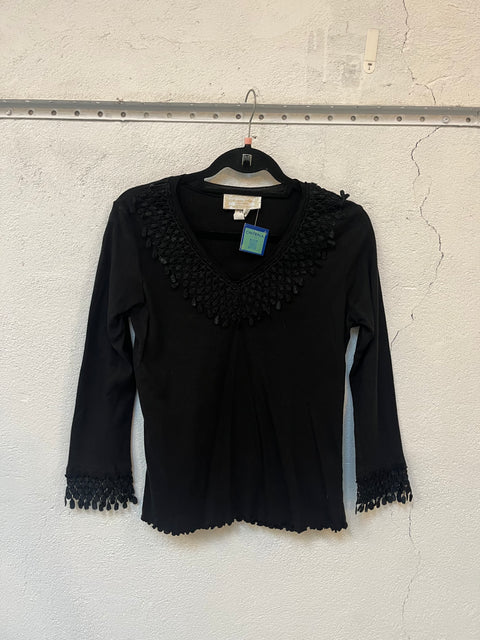 Y2K Nature Art Black Lace Trimmed Top size S