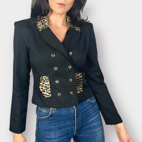 Y2K Crop Blazer with Cat Print Lapel