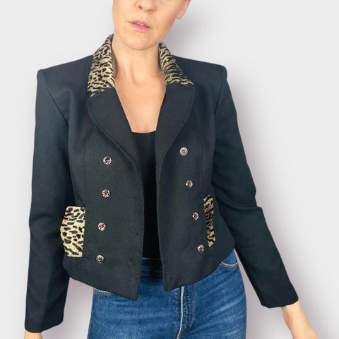 Y2K Crop Blazer with Cat Print Lapel