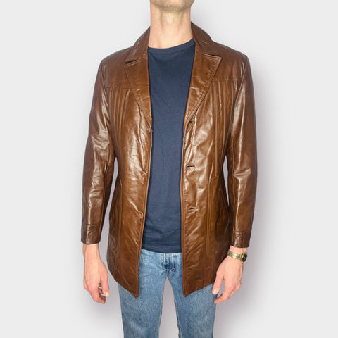 80s Wilsons Leather Brown Button Front Jacket