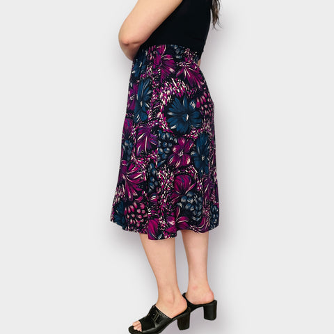 80s Fuchsia and Blue Floral Skirt