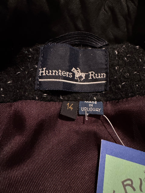 90s Hunters Run Leather Collar Gray Wool Overcoat Size M