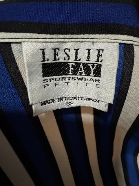 90s Leslie Fay Blue Striped Blouse Size M