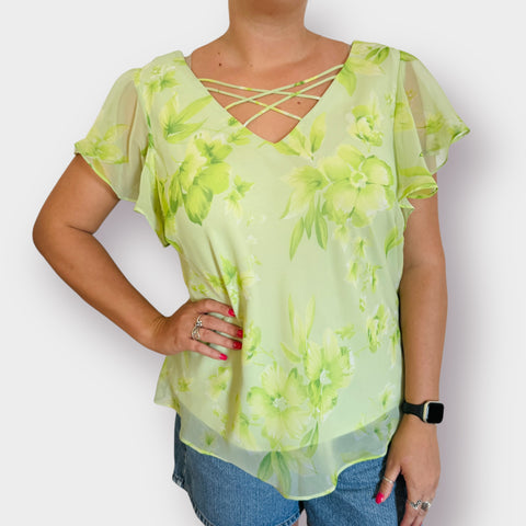 Y2K Studio I Lime Blouse with Crossing Neckline