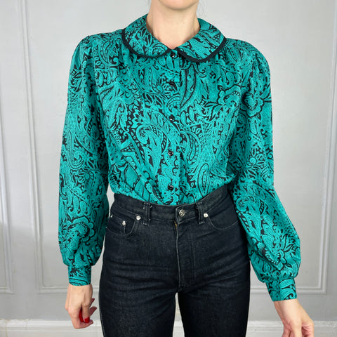 80s Judy Bond Teal and Black Blouse