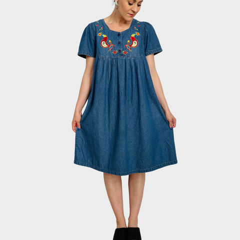 90s Denim Embroidered Front House Dress