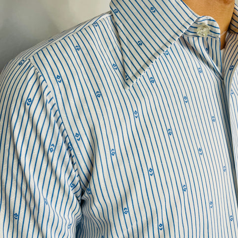 70s Blue and White Dagger Collar Workwear Shirt