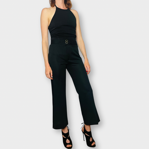 70s Black Flare Pants with Sheer Lace Panels