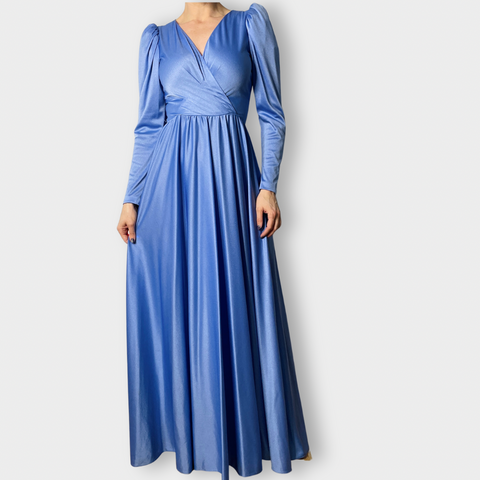 70s Periwinkle Long Sleeve Gown