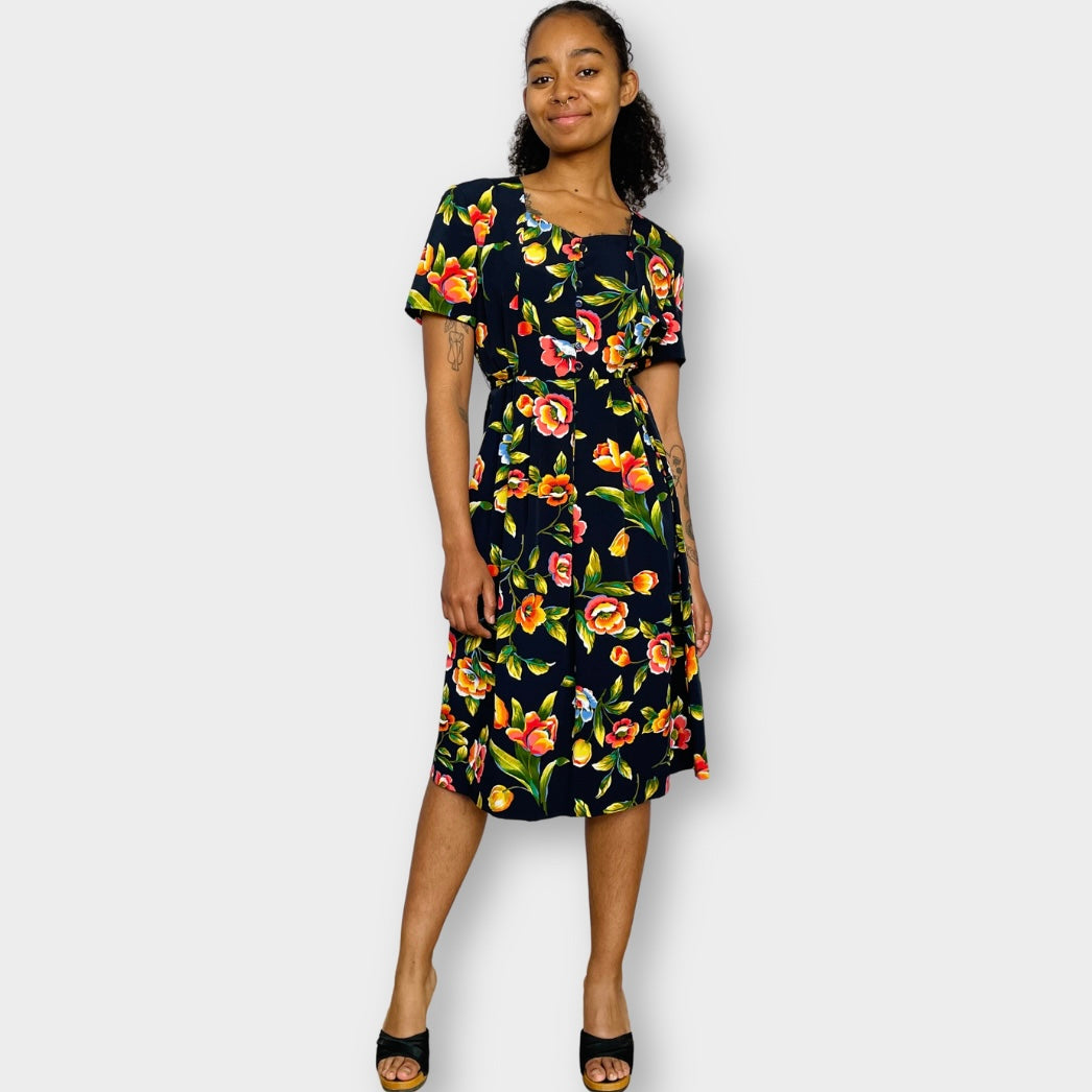 90s Kathie Lee Navy Floral Midi Dress – CRITERIA VINTAGE