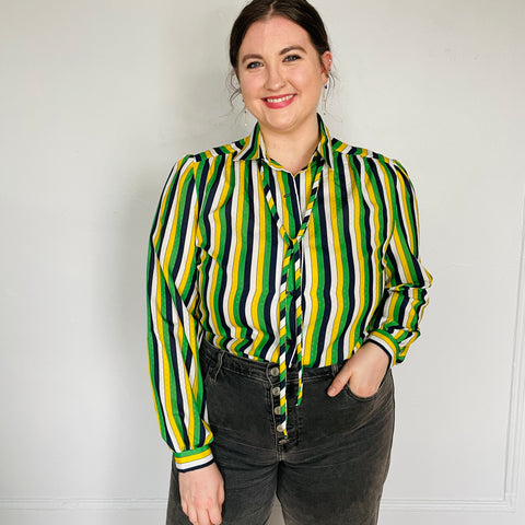 80s Jerie Lurie Yellow, Green and Blue Blouse