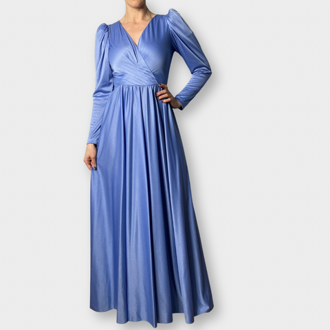 70s Periwinkle Long Sleeve Gown