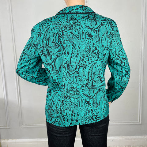 80s Judy Bond Teal and Black Blouse