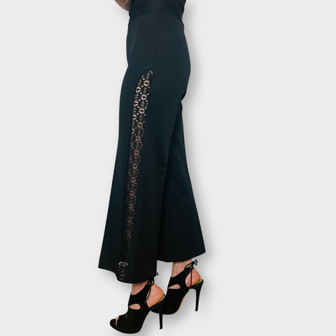 70s Black Flare Pants with Sheer Lace Panels